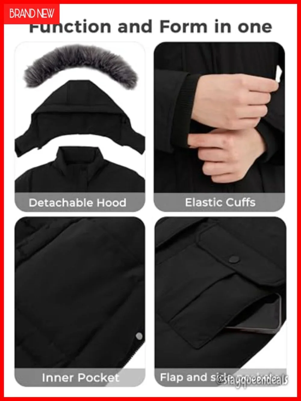Women's Winter Coat Thicken Puffer Parka with Removable Faux Fur Hood